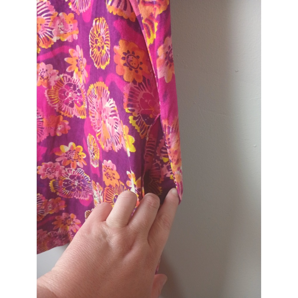 Coral Bay Women XL Pink Purple Floral Beaded Keyhole Cotton Short Sleeve Top - Picture 2 of 6